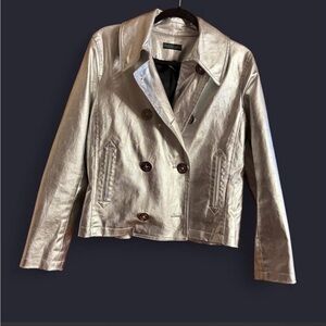Ralph Lauren Metallic Silver Cropped Jacket Women’s Double Breasted SZ Large